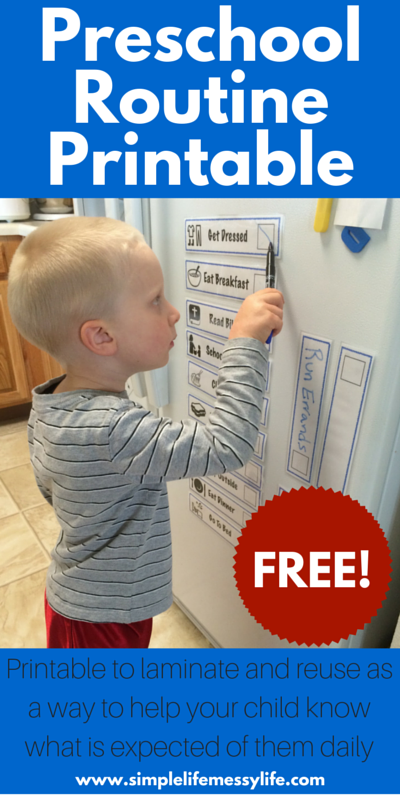 FREE Preschool Routine Printable